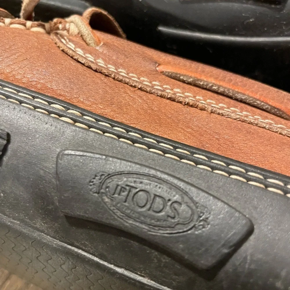 Tod’s Brown Leather Driving Loafers Men’s 9.5 (Estimated) Lace Moccasins Italy